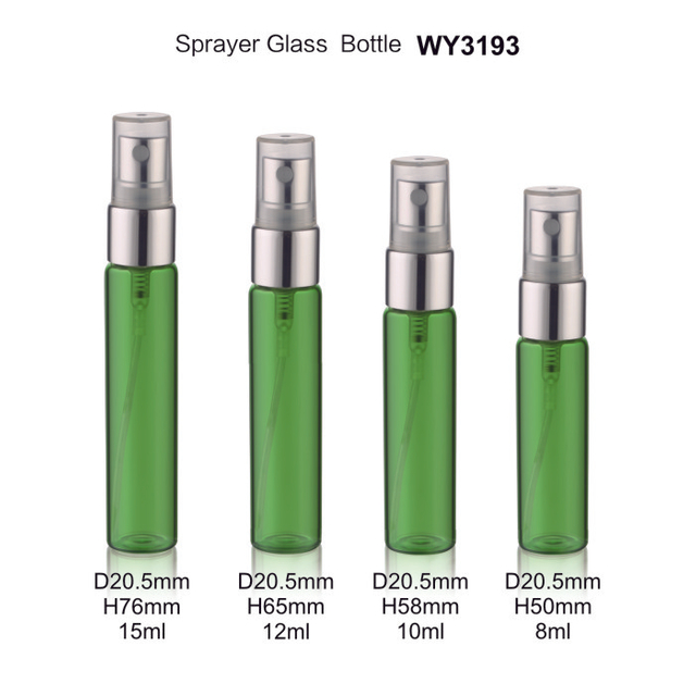 8 ml 10 ml 12 ml 15 ml groene spuitparfumfles met glanzende zilveren pomp