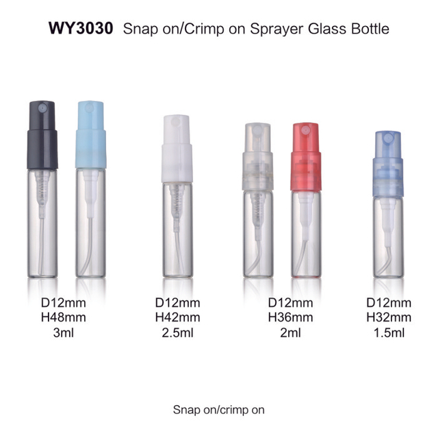1.5ml 2ml 2.5ml 3ml 미니 향수병용 컬러 스프레이어가 있는 투명 튜브 유리병 
