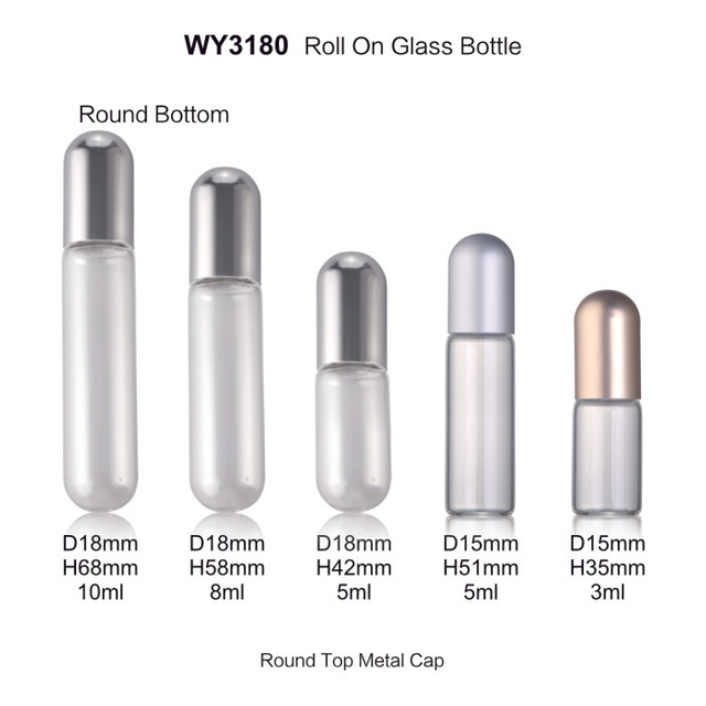 3ml 5ml 5ml 8ml 10ml หลอดแก้วเปล่าขวดโลหะเงินสำหรับเซรั่มและน้ำมันหอมระเหย