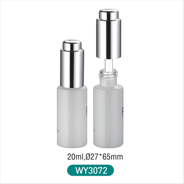 8 ml 10 ml 15 ml 20 ml 25 ml 30 ml 35 ml 40 ml witte ronde glazen fles met glanzende zilveren pompdruppelaar voor serum