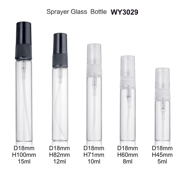 Parf&uuml;m Şişeleri i&ccedil;in Beyaz Veya Siyah Plastik P&uuml;sk&uuml;rt&uuml;c&uuml; ile 5ml 8ml 10ml 12ml 15ml Şeffaf T&uuml;p Cam Şişe