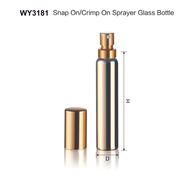 10 ml 15 ml 20 ml glanzende zilveren en gouden kleur klik op glazen spuitfles voor parfum