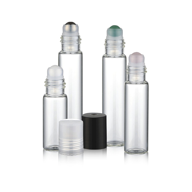 3 ml 5 ml 6 ml 7 ml 8 ml Przezroczyste butelki kulkowe z czarną plastikową nakrętką na olejki eteryczne