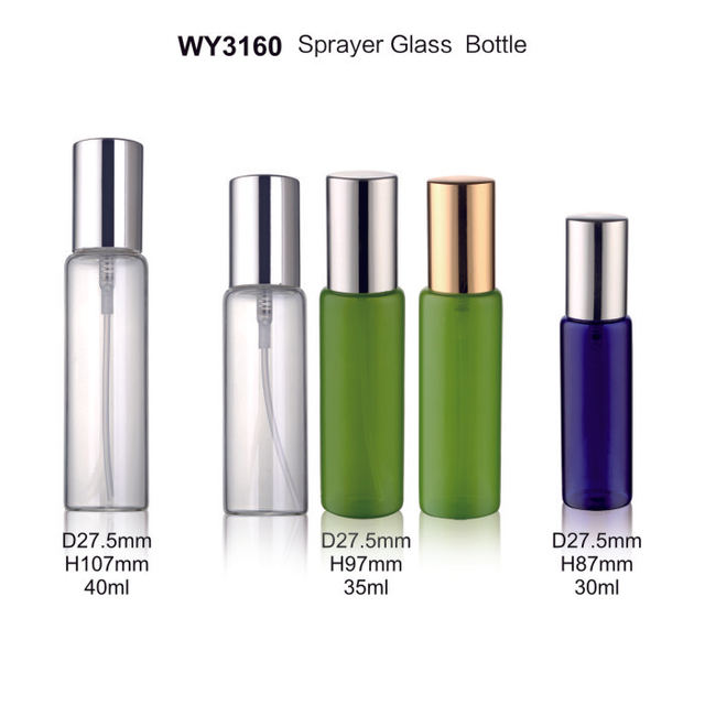 30ml 35ml 40ml สีเขียวหรือสีแดงหลอดกึ่งโปร่งใสขวดแก้วน้ำหอมพร้อมเครื่องพ่นสารเคมีอลูมิเนียมสำหรับน้ำหอม