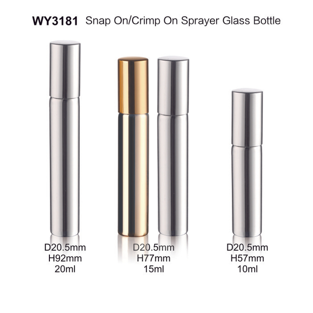 10 ml 15 ml 20 ml glanzende zilveren en gouden kleur klik op glazen spuitfles voor parfum